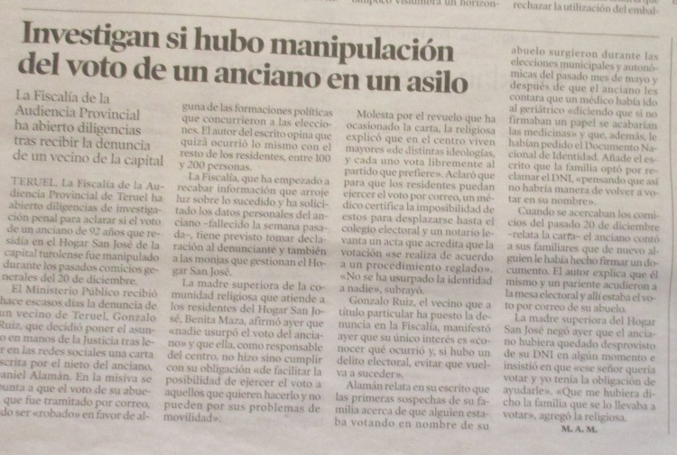 Investigan fraude voto por correo Heraldo de Aragón 13-01-2016